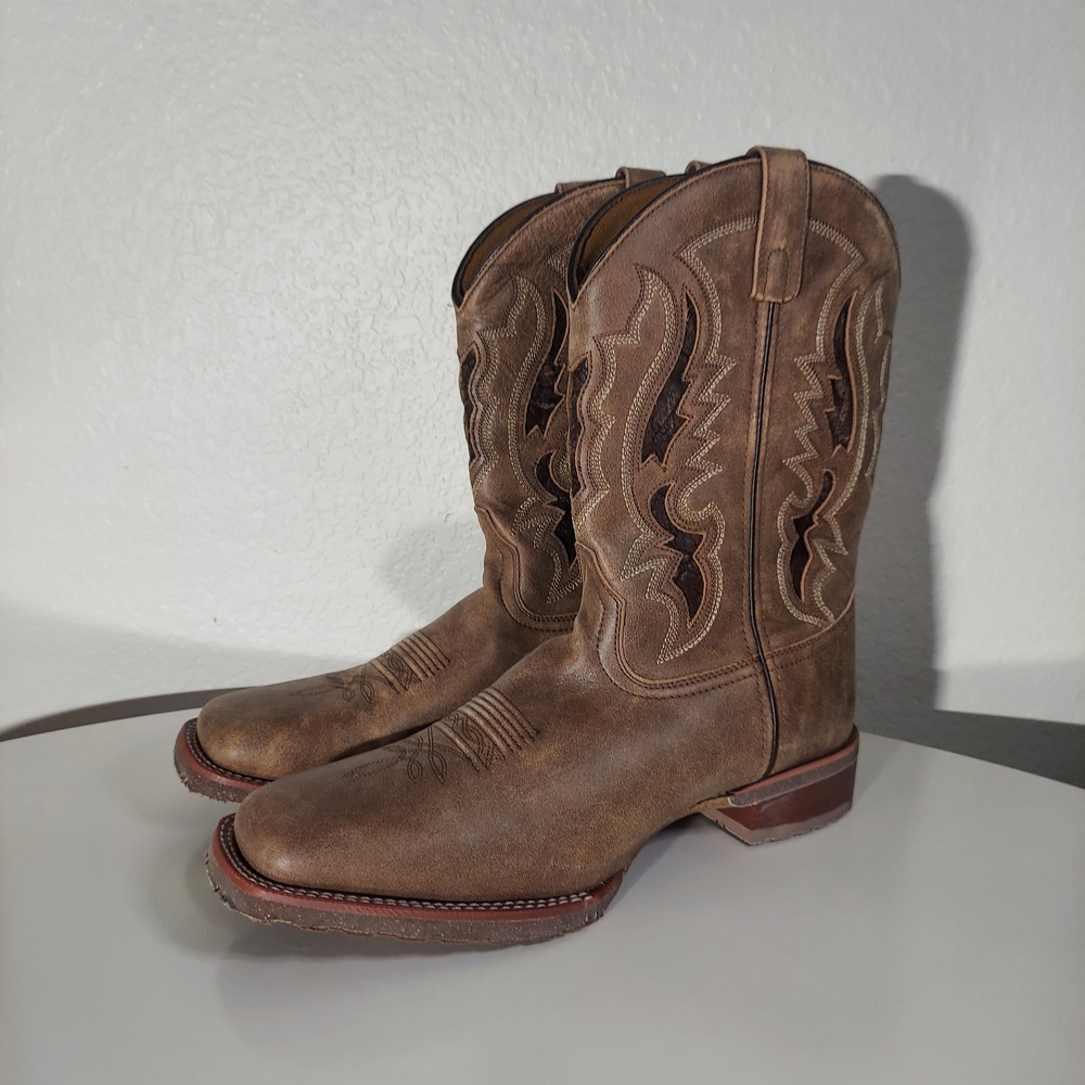 LAREDO Distressed Tan Leather Performance Square Toe Western Boots MN Size 13 D